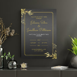 Elegante zwarte vintage trouwportret in goud kaart
