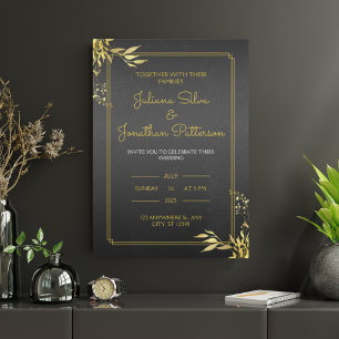 Elegante zwarte vintage trouwportret in goud kaart