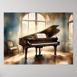 Elegante zwarte vleugel – tijdloze muziek poster