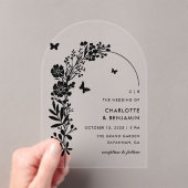 Elegante zwarte vlinder botanische bruiloft acryl uitnodigingen (Insitu (Draagbaar))