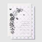 Elegante zwarte vlinder botanische bruiloft vellum uitnodigingen (Offset (Uitnodiging))