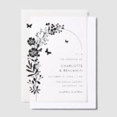 Elegante zwarte vlinder botanische bruiloft vellum uitnodigingen (Offset)