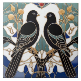 Elegante zwarte vogels Art Nouveau Vogel Art Deco Tegeltje