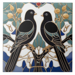 Elegante zwarte vogels Art Nouveau Vogel Art Deco Tegeltje