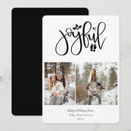 Elegante zwarte vreugdevolle foto feestdagenkaart (Voorkant / Achterkant)