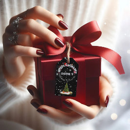 Elegante zwarte vrolijke kerst graffiti cadeau Lab Cadeaulabel