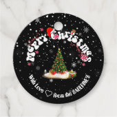 Elegante zwarte vrolijke kerstgraffiti rond bedankjes labels (Voorkant)