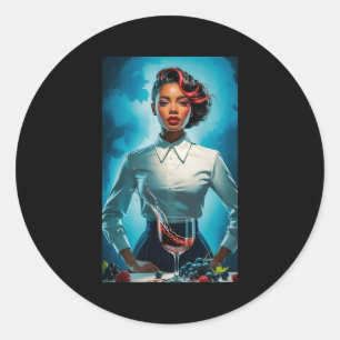 Elegante zwarte vrouw rode wijn spat druiven kunst ronde sticker