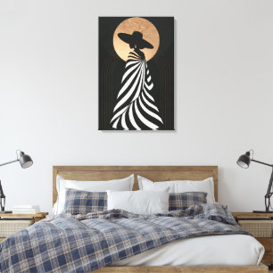 Elegante zwarte vrouw silhouet zwart goud boho kun canvas afdruk