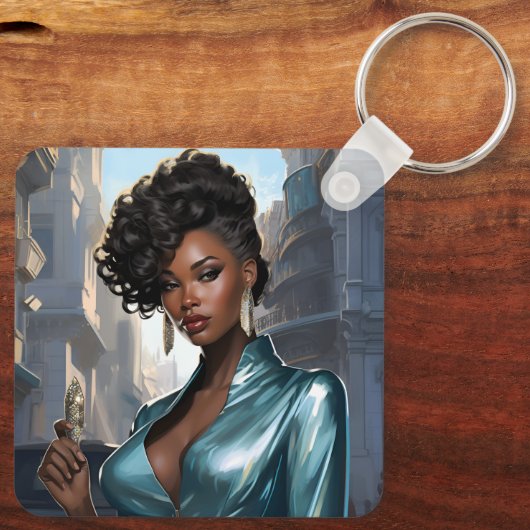 Elegante zwarte vrouw sleutelhanger (Achterkant)