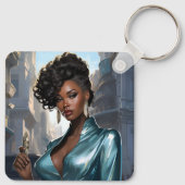 Elegante zwarte vrouw sleutelhanger (Achterkant)