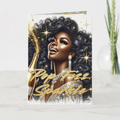 Elegante zwarte vrouw zwart en goud nieuwjaar feestdagen kaart (Voorkant)