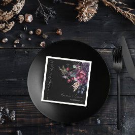 Elegante zwarte Waterverf bloemenbruiloft servet