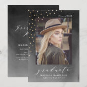 Elegante zwarte Waterverf foto afstudeerfeest Kaart (Voorkant / Achterkant)