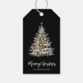 Elegante Zwarte Waterverf Kerstboom Cadeaulabel (Voorkant)