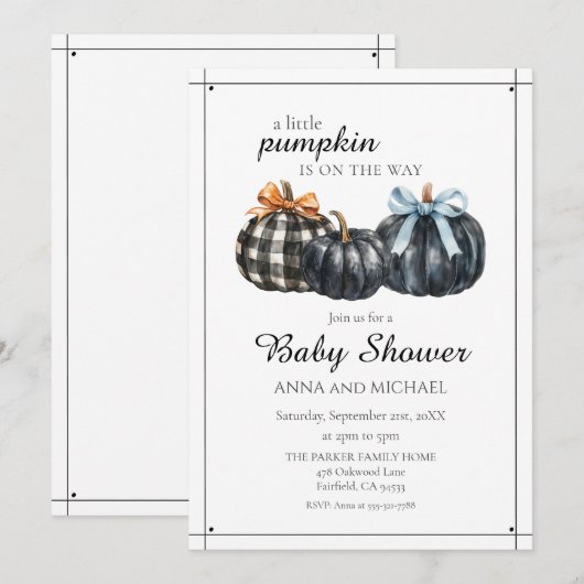 Elegante zwarte Waterverf pompoen Baby shower Kaart (Voorkant / Achterkant)