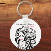 Elegante Zwarte Wavende Kapsels Haarverlengsels Sleutelhanger (Voorkant)