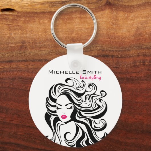 Elegante Zwarte Wavende Kapsels Haarverlengsels Sleutelhanger (Voorkant)