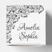 Elegante zwarte wervelingen & bloemen Quinceañera Bedankdoosjes (Bovenkant)