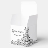 Elegante zwarte wervelingen & bloemen Quinceañera Bedankdoosjes (Geopend)