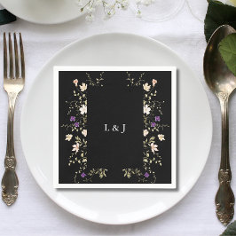 Elegante Zwarte Wilde Bloemen Bloemstuk Bruidsserv Servet