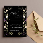 Elegante zwarte wilde bloemen bruiloft RSVP Kaart
