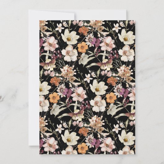 Elegante zwarte Wildflower bruiloft Kaart (Achterkant)