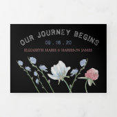 Elegante zwarte, Wildflower bruiloft suite Drieluik Uitnodiging (Cover)