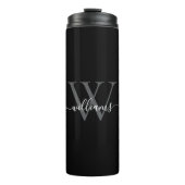Elegante Zwarte Witte Aangepaste Monogram Script N Thermosbeker (Voorkant)