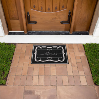 Elegante Zwarte Witte Aangepaste Versierde Script  Deurmat