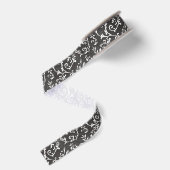Elegante Zwarte Witte Abstracte Trouw Grosgrain Lint (Achterkant)