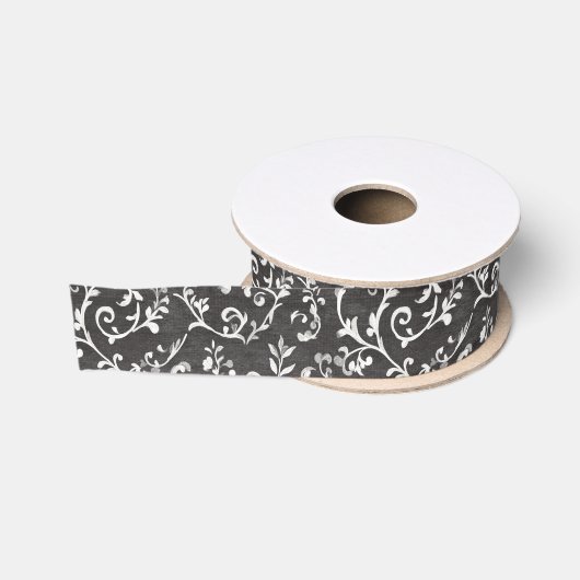 Elegante Zwarte Witte Abstracte Trouw Grosgrain Lint (Spoel)