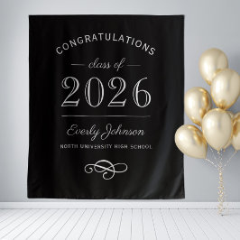 Elegante Zwarte Witte Achtergrond Klasse van 2026 Wandkleed