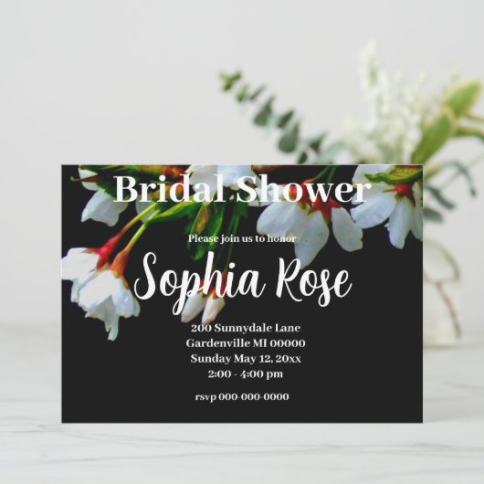 Elegante zwarte witte bloeiende witte bloesem kaart (Staand voorkant)