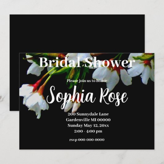 Elegante zwarte witte bloeiende witte bloesem kaart (Voorkant / Achterkant)