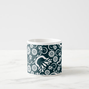Elegante zwarte witte bloemen Espresso Mok