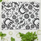 Elegante zwarte witte bloemen handdoek (Gevouwen)