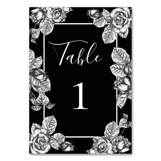 Elegante Zwarte Witte Bloemige Bruiloft Kaart (Voorkant)