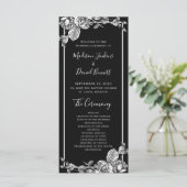 Elegante Zwarte Witte Bloemige Huwelijksprogramma Programmakaart (Staand voorkant)