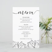 Elegante Zwarte & Witte Bloemige Trouwmenu (Staand voorkant)