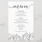 Elegante Zwarte & Witte Bloemige Trouwmenu (Voorkant)