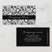 Elegante zwarte witte bloemige visitekaartje (Voorkant / Achterkant)