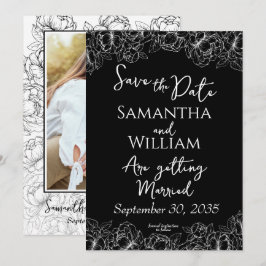 Elegante Zwarte Witte Bloemrijke Moderne Foto Brui Save The Date
