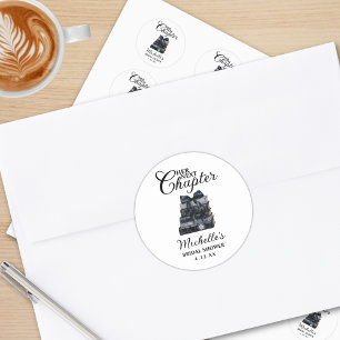 Elegante Zwarte & Witte Boek Gethematiseerde Bruid Ronde Sticker