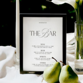 Elegante Zwarte & Witte Bruiloftsbarmenu