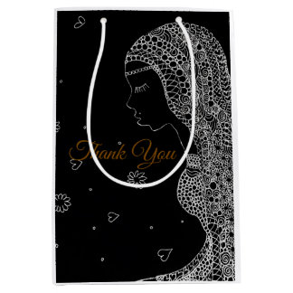 Elegante zwarte & witte bruiloftsdankgeschenkzak  medium cadeauzakje