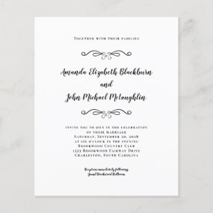 Elegante zwarte & witte budget trouwuitnodiging