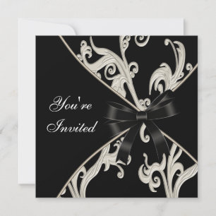 Elegante zwarte witte crème wervelende feest kaart