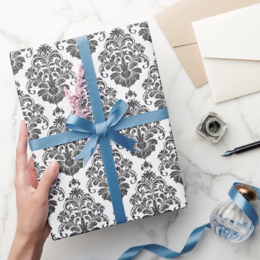 elegante zwarte witte Damask Cadeaupapier (Geschenken)