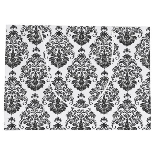 elegante zwarte witte Damask Groot Cadeauzakje (Achterkant)